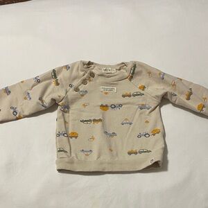 Beige Long Sleeve Baby Sweater with Car Print